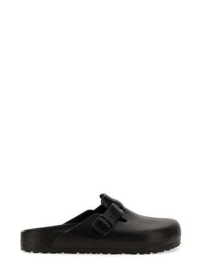 Birkenstock Boston Suede-trimmed Leather Clogs In Black