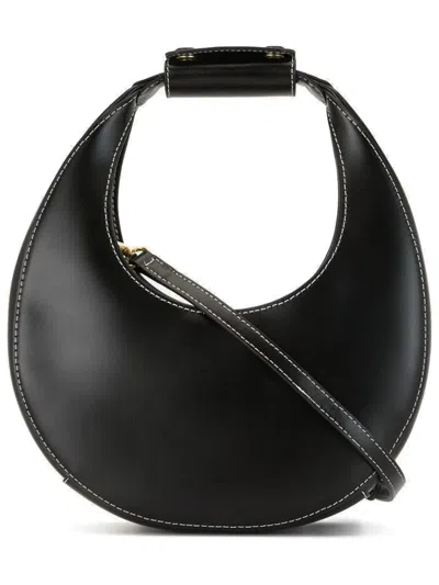 Staud Crescent-shaped Shoulder Bag In Glossy Black Leather In Black