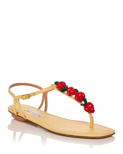Aquazzura Fragolina Sugar Embellished Raffia-effect Flat Sandals In Neutral