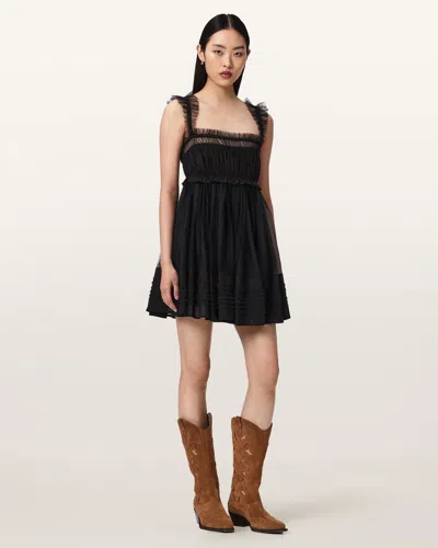Allsaints Polyester Angela Gathered Frill Mini Dress In Black