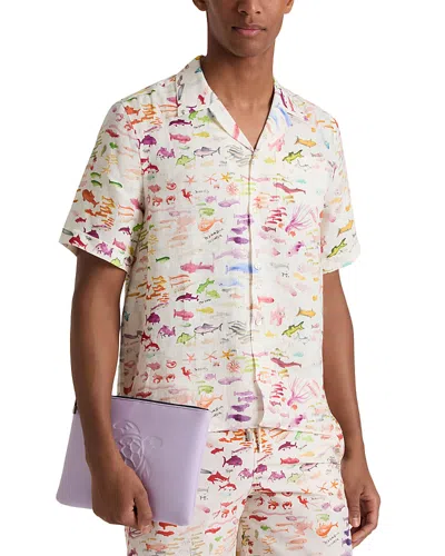 Vilebrequin Vbq X Fabrice Hyber Pescador Linen Bowling Shirt In White