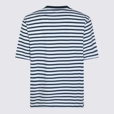 Ami Alexandre Mattiussi Ami Paris White And Blue Mariniere Boxy Fit Cotton T-shirt In Multi