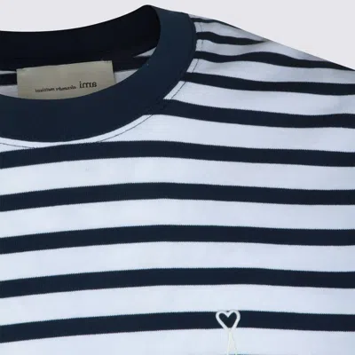 Ami Alexandre Mattiussi Ami Paris White And Blue Mariniere Boxy Fit Cotton T-shirt In Multi
