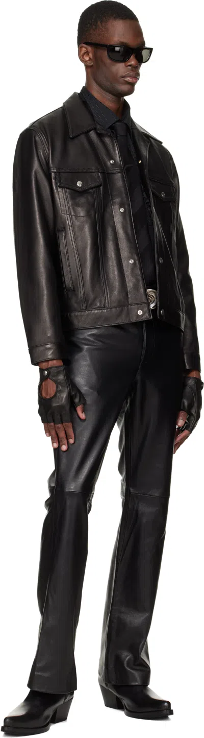 Ernest W Baker Multiple-pockets Buttoned Leather Jacket In Black
