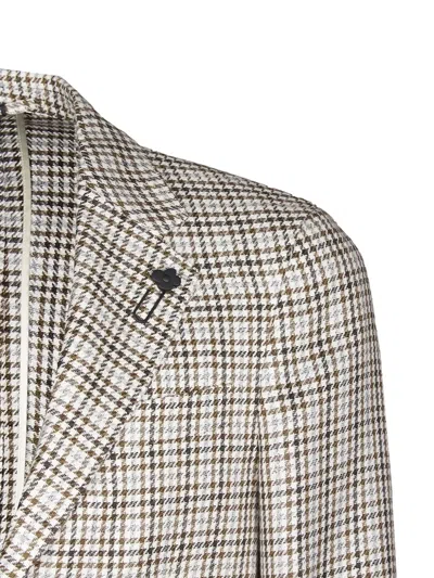 Lardini Houndstooth Notched Jacket In Neutral