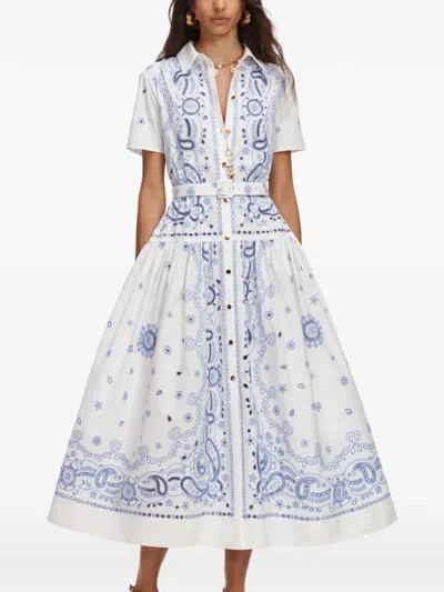 Self-portrait Embroidered Cotton Belted Midi Dress In White