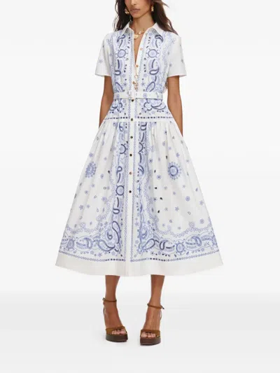 Self-portrait Embroidered Cotton Belted Midi Dress In White