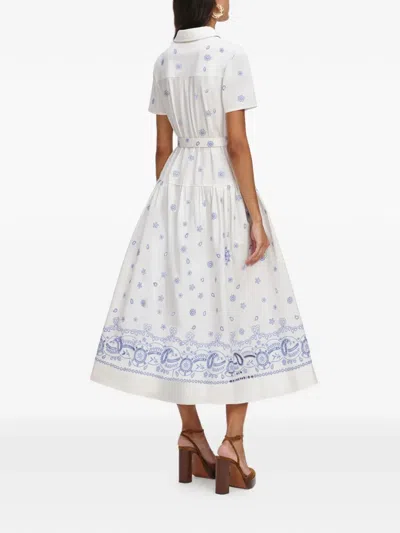 Self-portrait Embroidered Cotton Belted Midi Dress In White