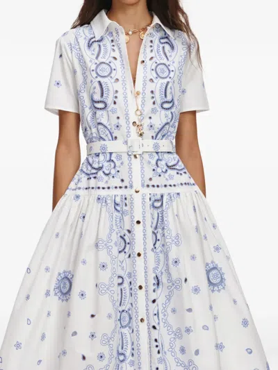 Self-portrait Embroidered Cotton Belted Midi Dress In White