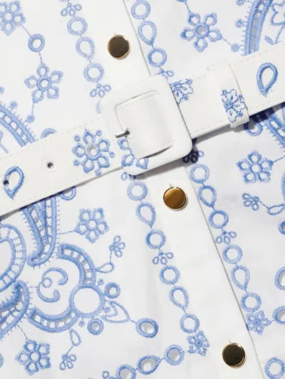 Self-portrait Embroidered Cotton Belted Midi Dress In White