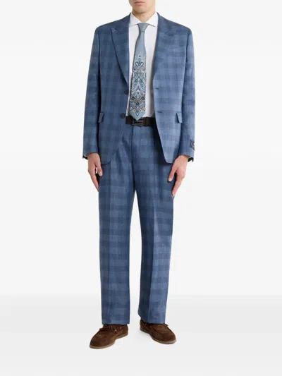 Etro Checked Blazer In Blue
