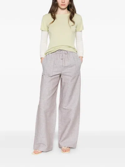 Max Mara Drawstring Striped Palazzo Pants In Silver