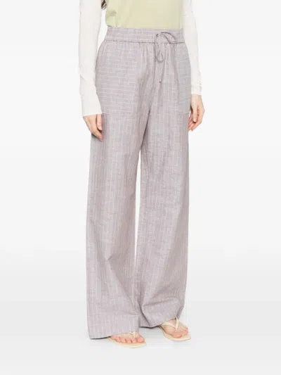 Max Mara Drawstring Striped Palazzo Pants In Silver