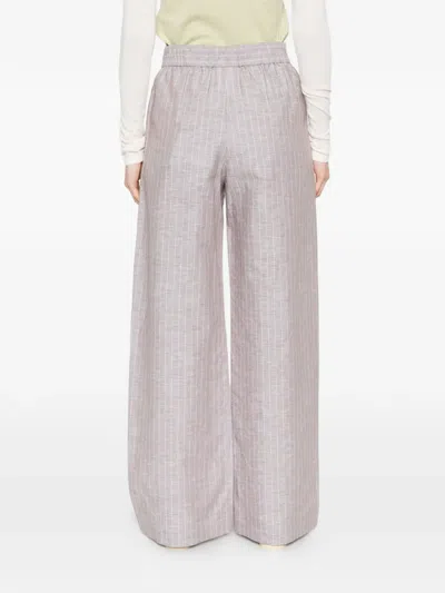Max Mara Drawstring Striped Palazzo Pants In Silver