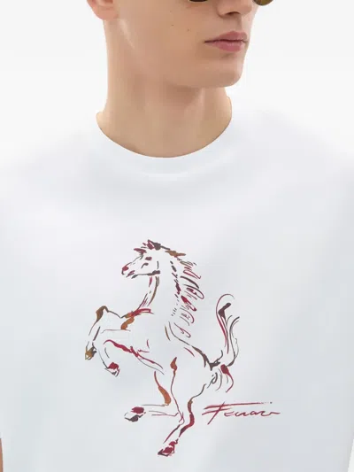 Ferrari Cotton T-shirt With Prancing Horse Print In White