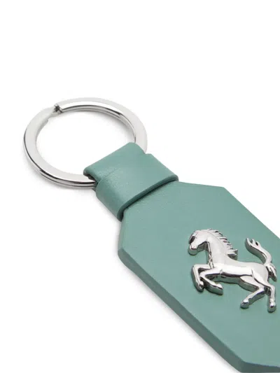 Ferrari Leather Keyring With Prancing Horse In Green