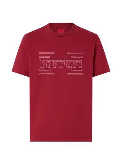 Ferrari Cotton T-shirt With Embroidery In Red
