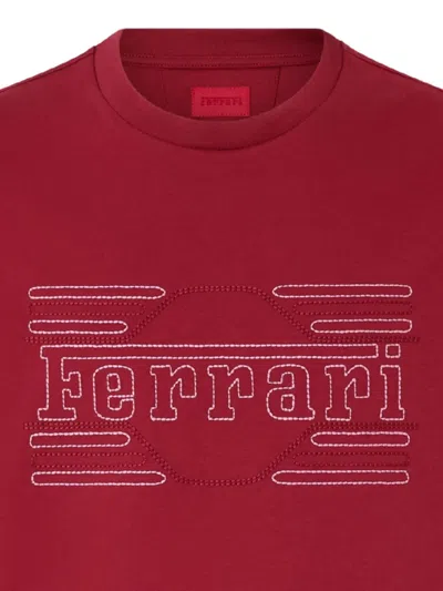 Ferrari Cotton T-shirt With Embroidery In Red