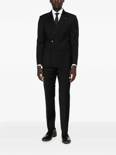 Manuel Ritz Double-breasted Suit In Black