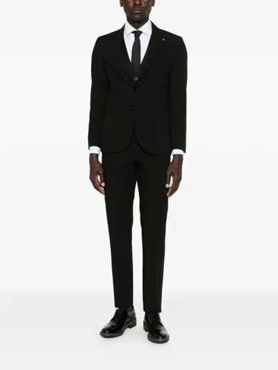 Manuel Ritz Lapel-appliqué Single-breasted Suit In Black