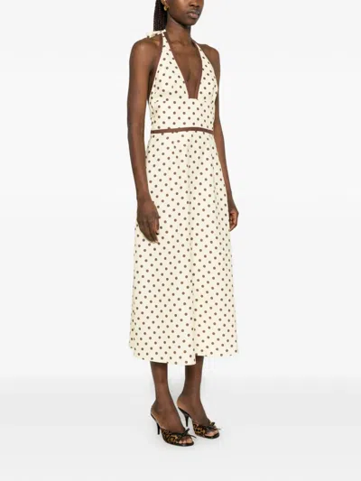 Posse Bowie Polka-dot Linen And Cotton-blend Halterneck Midi Dress In Yellow