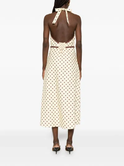Posse Bowie Polka-dot Linen And Cotton-blend Halterneck Midi Dress In Yellow