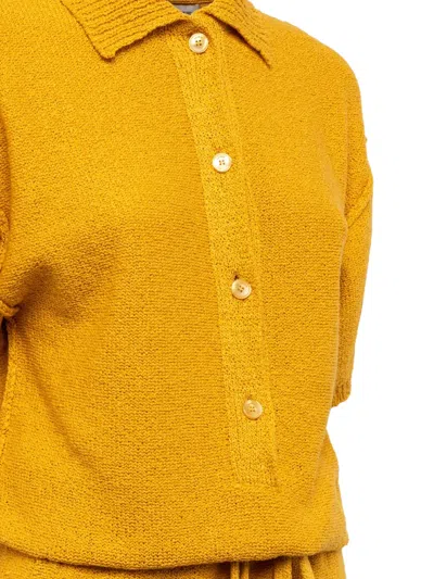 Laneus Button-front Knitted Playsuit In Yellow