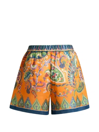 Etro Paisley Print Shorts Contrasting Hem Design In Orange
