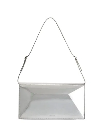 Jil Sander Medium File Laminated Leather Shoulder Bag In Gray