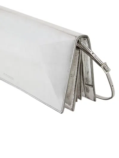 Jil Sander Medium File Laminated Leather Shoulder Bag In Gray