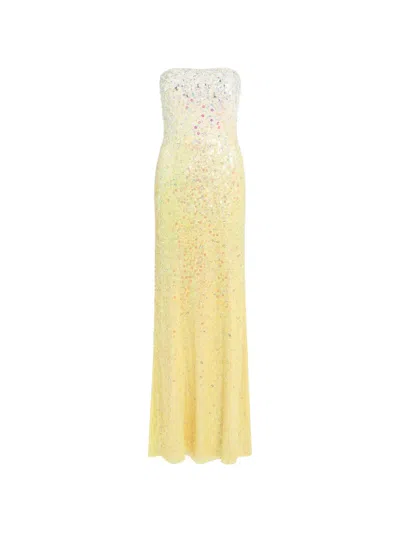 Jenny Packham Marle Saint Sequin Embellished Strapless Maxi Dress In Yellow