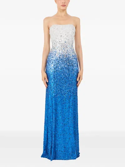 Jenny Packham Marle Saint Sequin Embellished Strapless Maxi Dress In Blue