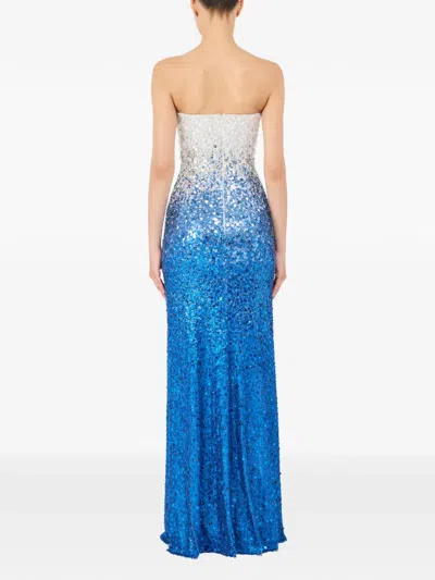 Jenny Packham Marle Saint Sequin Embellished Strapless Maxi Dress In Blue