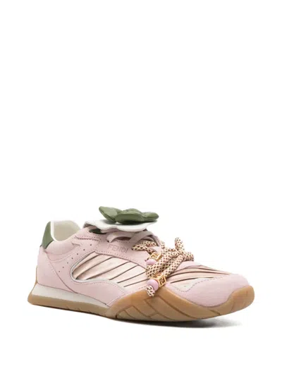Fendi Wave Pulse Suede Sneakers With Satin Inserts In Pink