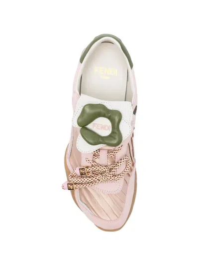 Fendi Wave Pulse Suede Sneakers With Satin Inserts In Pink