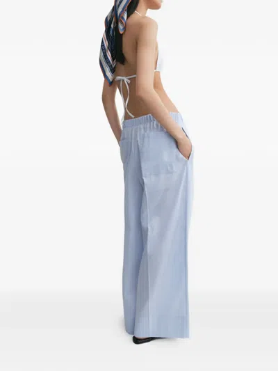 Totême Womens Sky Logo-embroidered Wide-leg Cotton And Linen Trousers In Blue