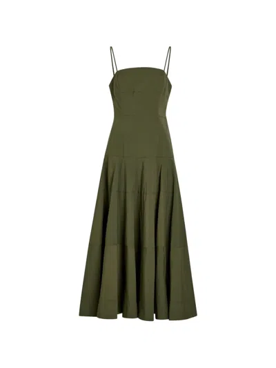 Veronica Beard Ilona Topstitch Detail Cotton Blend Dress In Green