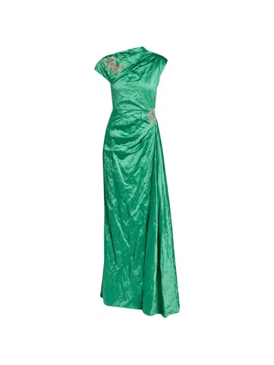Erdem Womens Sea Green Draped Embellished Satin Maxi Gown