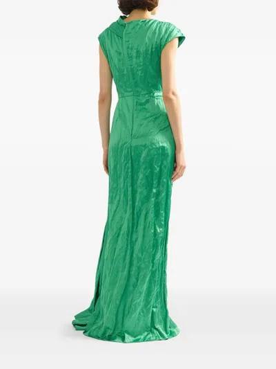 Erdem Womens Sea Green Draped Embellished Satin Maxi Gown
