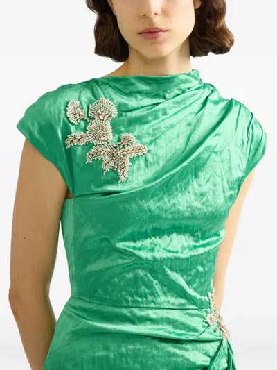 Erdem Womens Sea Green Draped Embellished Satin Maxi Gown