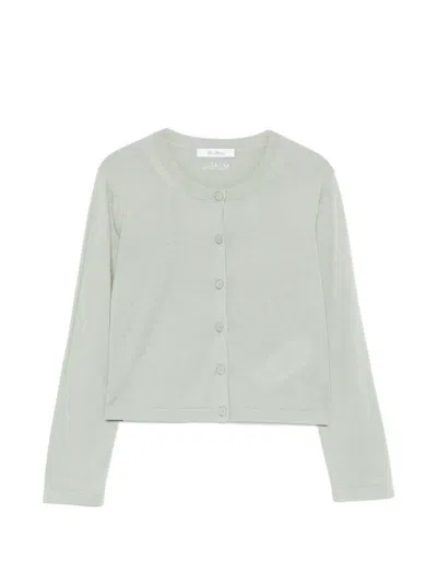 Max Mara Silk And Cashmere Crew Neck Cardigan In Green