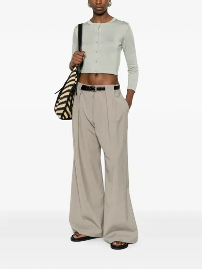 Max Mara Silk And Cashmere Crew Neck Cardigan In Green