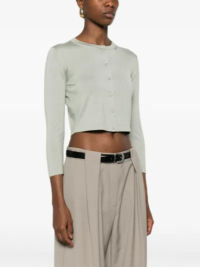 Max Mara Silk And Cashmere Crew Neck Cardigan In Green
