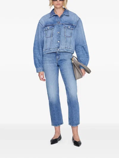 Anine Bing Structured Jacket Chest Pockets Silver Hardware In Blue