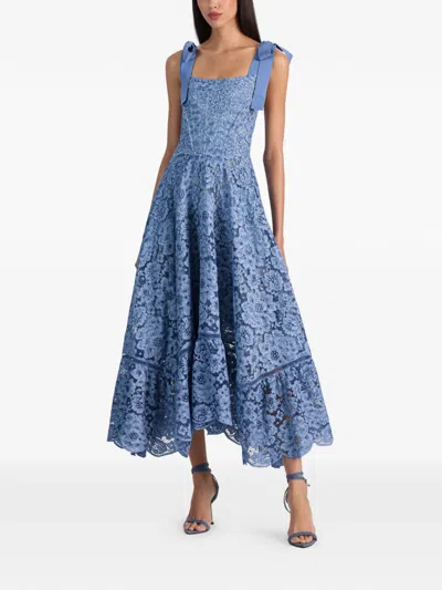 Alice And Olivia Rosalee Lace Bustier Maxi Dress In Blue