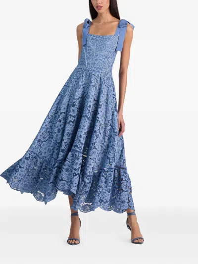 Alice And Olivia Rosalee Lace Bustier Maxi Dress In Blue