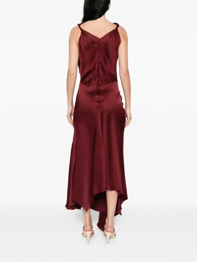 Victoria Beckham Asymmetric Draped Sleeveless Satin Midi Dress In Burgundy