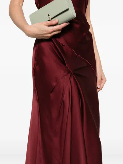 Victoria Beckham Asymmetric Draped Sleeveless Satin Midi Dress In Burgundy