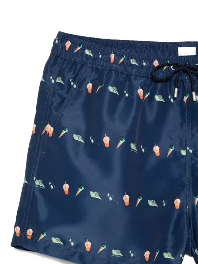 Paul Smith Drawstring Patterned Swim Shorts In Blue