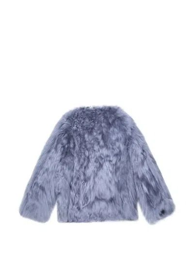 Marni Button Fur Jacket In Blue